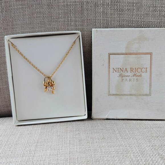 Nina Ricci Paris Women Necklace NR Pendant Gold Tone Jewelry w/ Box Bijoux Mode - Picture 8 of 11